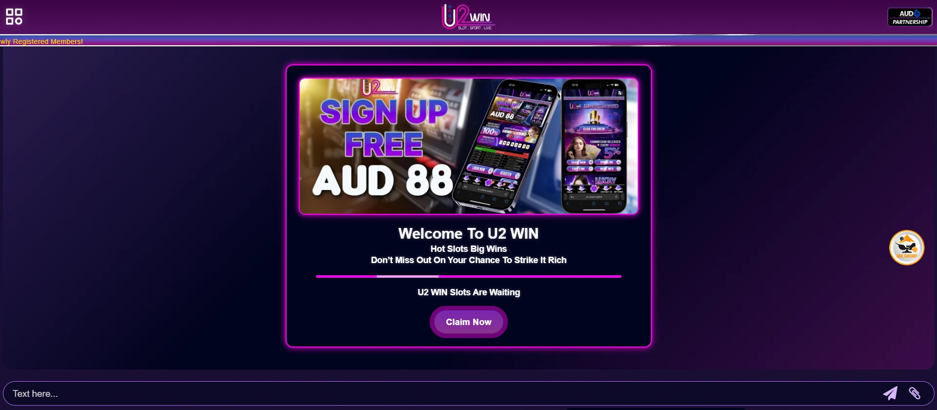 U2Win live chat window